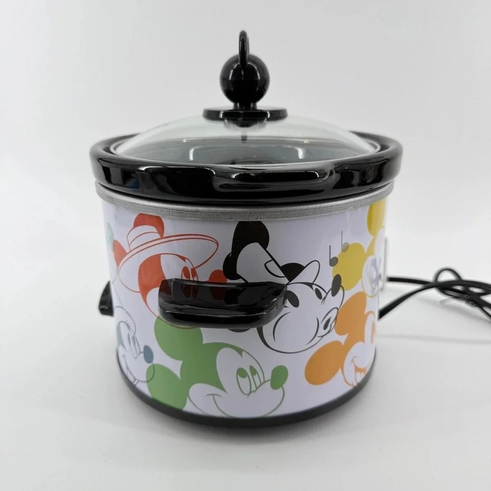 Disney Slow Cooker 2 Quart Mickey Mouse Ceramic Glass White Multi Pattern